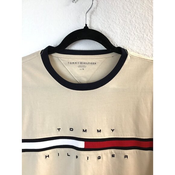 Tommy Hilfiger Mens Crewneck Logo T-Shirt L Beige SIZE L - Picture 3 of 7